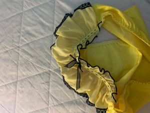 Cute Yellow Ruffled Briefs with Black Lace Trim