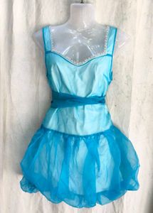 Aqua Blue Sheer Overlay Dress