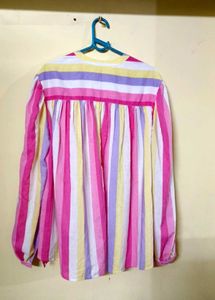Striped Button-Up Tunic Shirt