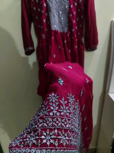 Elegant Maroon Embroidered Kurta with Dupatta