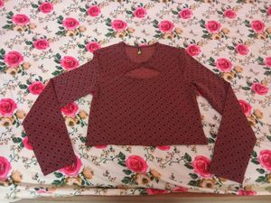 Maroon Geometric Print Bell Sleeve Top