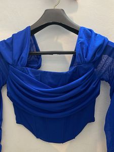 Stunning Blue Ruched Mesh Top