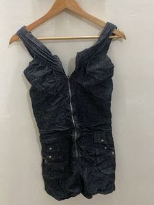 Denim Zip-Up Sleeveless Romper
