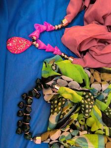 2 CHIC SCARVES WITH STATEMENT NECKLACES