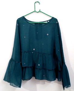Peacock Blue Semi Transparent Top