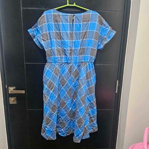 Blue Checkered Casual Dress