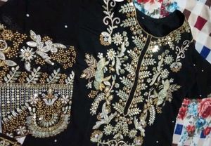 Elegant Black &amp; Gold Embellished Suit