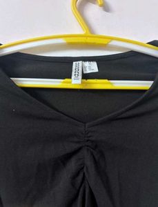 Black Ruched Long Sleeve Top