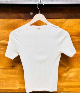 UNIQLO Cream Ribbed Knit T-Shirt