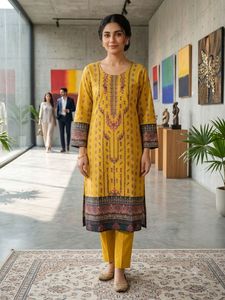 Yellow Printed Kurta Set with Pants
