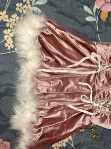 Cute Pink Velvet Lingerie Dress with Fur Trim