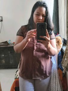 Sleeve Less Brown Formal Shirt