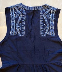 Navy Embroidered Sleeveless Dress
