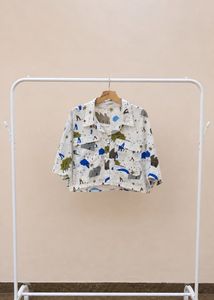 Cropped Printed Button-Down Shirt