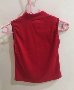 Red Sleeveless Closed Neck Top