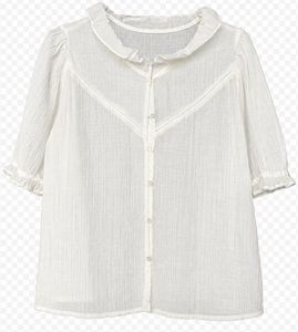 White Textured Ruffle Collar Button-Down Top