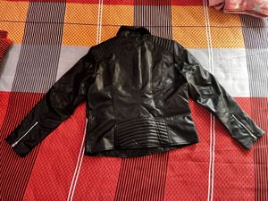 Women Lapel Collar Black Leather Jacket