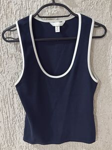 Navy Blue Tank Top with White Trim