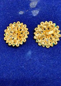 Elegant Green Meenakari Kundan Stud Earrings for W