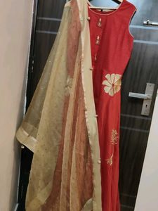 Anarkali Red suit with golden duppata