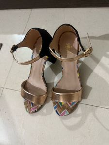 Golden Ankle Strap Block Heels | Tresmode