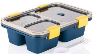 "SAI Tokyo Lunch Box - Buy 1 Get 1 Free - 3 Compartment 1000 ML Plastic Lunch Box (Red + Blue)"