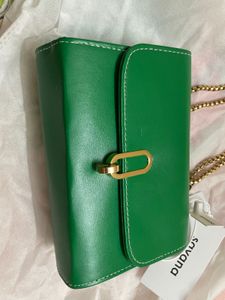 Green Crossbody Bag with Gold Chain.