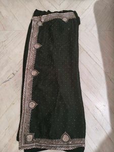 Elegant Dark Green Embellished Saree