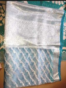 Elegant Blue Saree with Silver Border