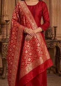 Elegant Red Banarasi Silk Dupatta