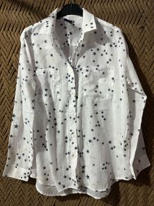 White Star Print Button-Up Shirt