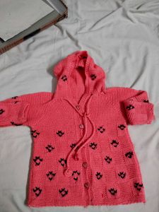 [unisex]Handmade Adorable Pink Hooded Knit Sweater