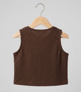 Brown Ribbed V-Neck Sleeveless Top
