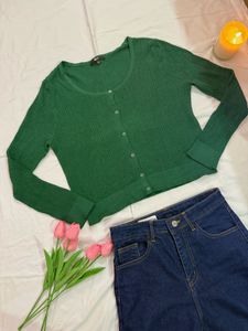 Green Ribbed Button-Up Cardigan