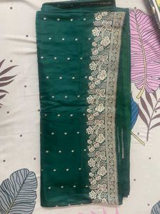 Elegant Emerald Green Embroidered Saree