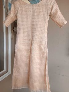 Elegant Peach Checkered Kurta