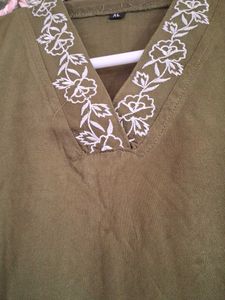 Olive Green Embroidered Kurta