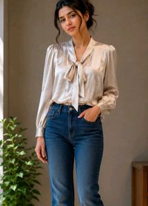Satin Bow Neck Blouse
