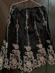 Black Skirt with White Floral Print