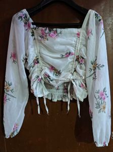 Floral Print Ruched korean Crop Top