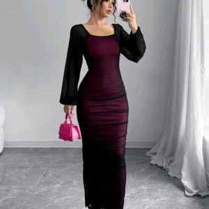 Elegant Sheer Bodycon Maxi Dress