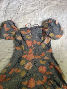 Cute Floral Print Puff Sleeve Dress
