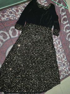 Elegant Black Velvet Sequin Dress