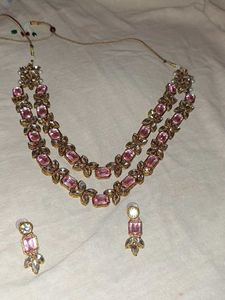 Elegant Pink Stone Necklace & Earrings Set