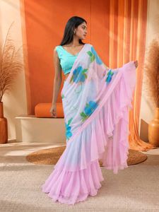 Chic Ruffled Floral Saree