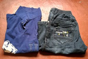 Blue Polo Shirt &amp; Denim Shorts Set