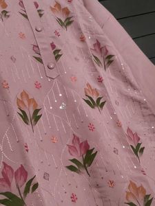 Pink Floral Sequin Thread Embroidery Kurta Set