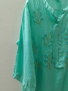 🩵Sky Blue Kurta with White Flared Skirt Set🤍