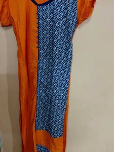 Orange Kurta with Blue Print