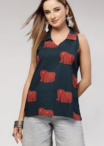 Chic Sleeveless Elephant Print Top